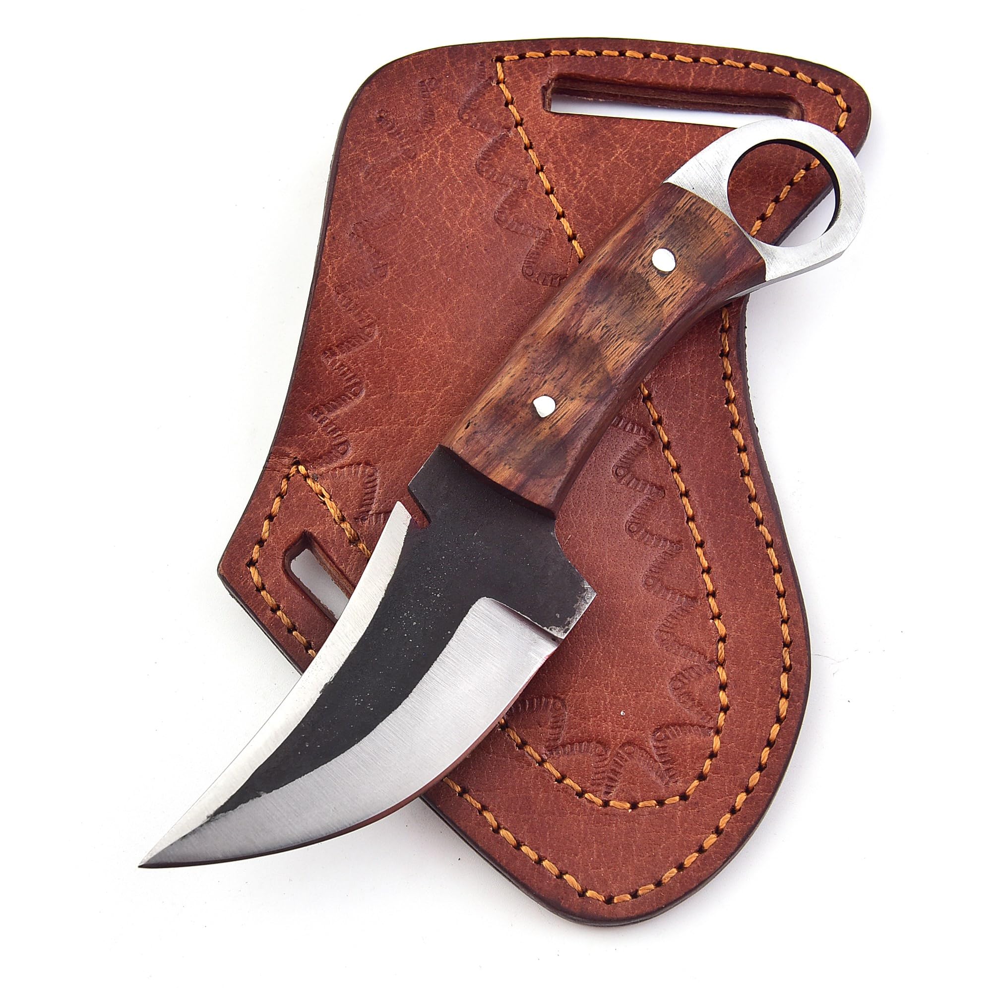 Photo 1 of Fixed Blade Hunting Forged Tracker Knife - 8 Inches Carbon Steel Razor Sharp Blade Full Tang Bushcraft Knives with Premium Leather Belt Sheath. Used For Hunting Outdoor Camping, Hiking, Skining Knife.