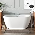 FerdY 55" Bali Acrylic Freestanding Bathtub, Gracefully Shaped Freestanding Soaking Bathtub, cUPC Certified, Toe-Tap Matte Black Drain