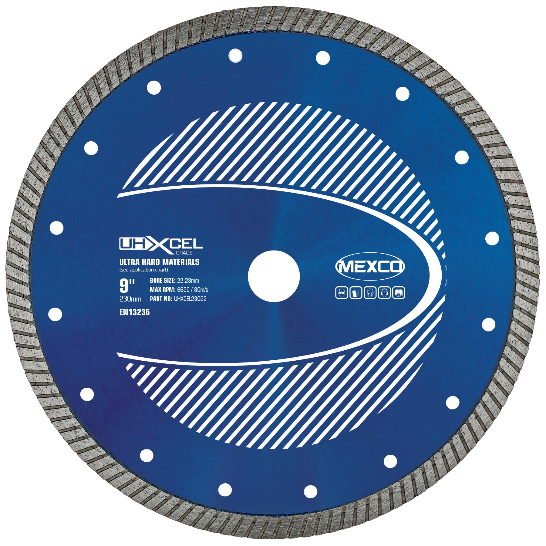 Mexco UHX Ultra Hard Materials Diamond Blade, High-Performance, Precision Cutting Disc for Granite, Porcelain, Marble - 230mm, 10mm Segment Height