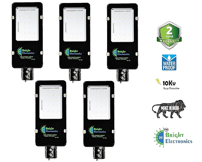 Bright LED Electronics Thin LED Street Light with IP65 Waterproof, Metal Body (White, 36 W) - Pack of 5