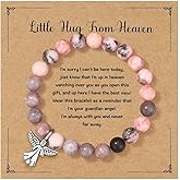 MIXJOY Guardian Angel Little Hug From Heaven Pink Natural Stone Bracelet for Loss of Mother Father, Bereavement Grief Gift for Women, Memorial Guardian Protection, Medium