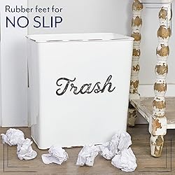 AuldHome White Enamel Trash Can, Rustic Farmhouse