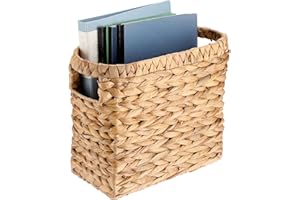 BTSKY Hand-Woven Magazine Holder, Water Hyacinth Magazine Basket, File Newspaper Mail Holder for Home, Office, Desk, 11.4'' x