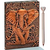 3D Elephant Vintage Leather Journal Writing Notebook with Pen Set,Antique Handmade Leather Daily Notepad Sketchbook,Travel Diary&Notebooks to Write in,Elephant Journal Gift for Men Women