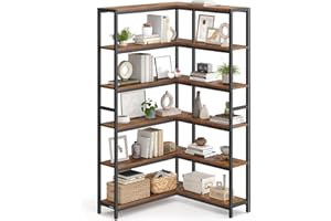 VASAGLE 6 Tier Bookshelf with Metal Frame, Convertible Industrial Corner Shelf, 9.4 x 52.8 x 69 Inches, for Living Room, Bedr