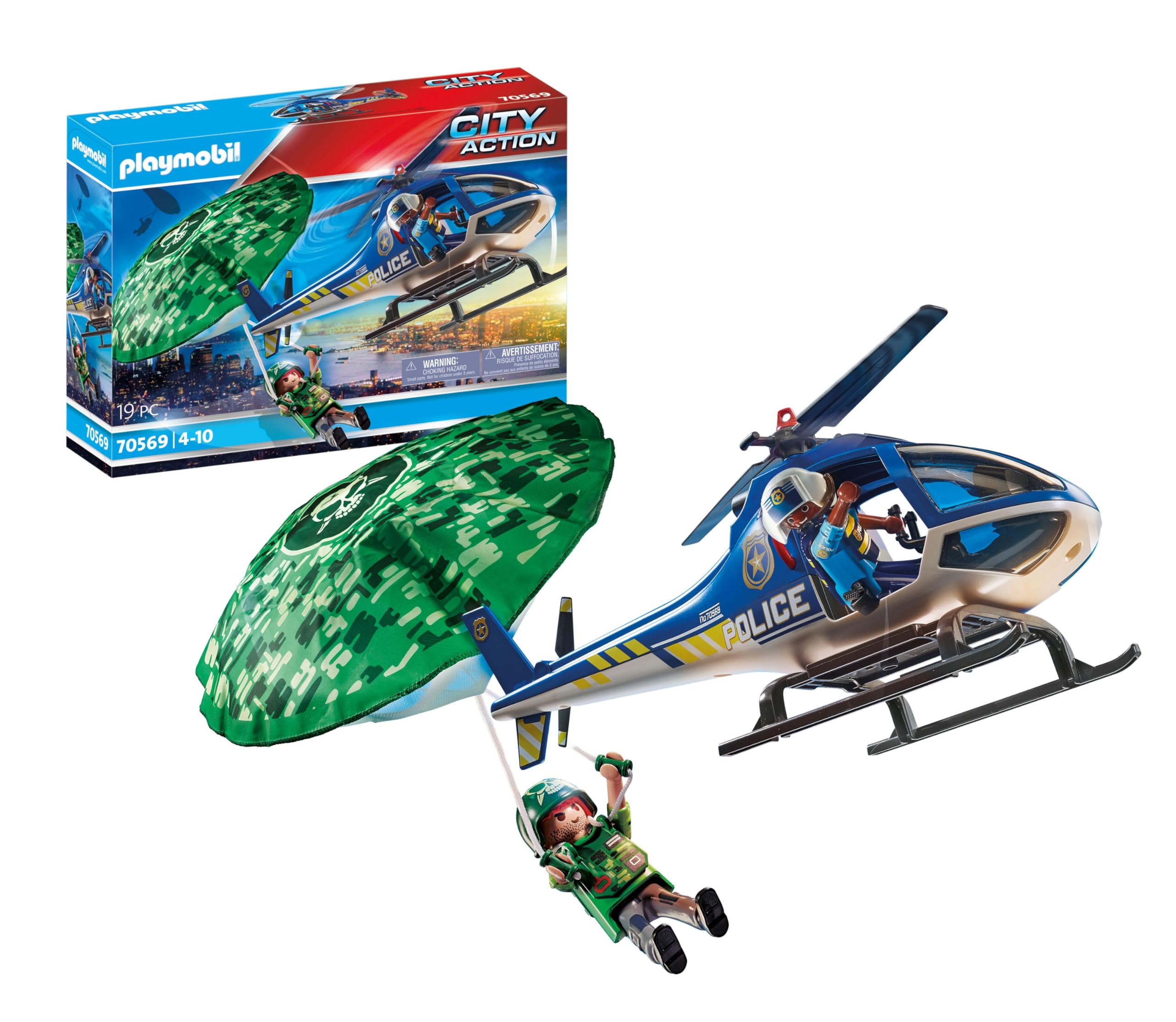 Playmobil 70569 City Action Police Parachute Pursuit Search, fun imaginative role-play, playset suitable for children ages 4+