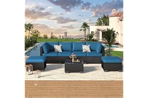 U-MAX 7 Piece Outdoor Patio Furniture Set, PE Rattan Outdoor Wicker Sectional Furniture Chair Set with Cushions and Tea Table