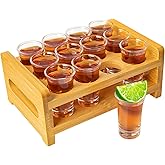 Supwinnet Shot Glasses and Holder Mini Shot Glasses Set 0.5oz-0.66oz / 15ml-20ml Set of 12 Stand Tray Clear Cups for Party Club Bar Home Restaurant Kitchen Barware Glassware Drinking Tool