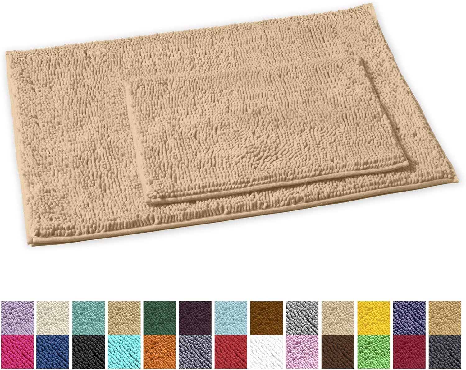 LuxUrux Bathroom Rug Set–Extra-Soft Plush Bath mat Shower Bathroom Rugs,1'' Chenille Microfiber Material, Super Absorbent (Rectangular Set, Dark Grey): Home & Kitchen