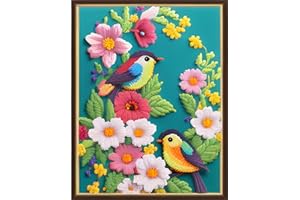 Dimensean Stamped Cross Stitch Kits Full Range of Embroidery Patterns Starter Kits for Beginners Adult or Kids DIY Cross Stitches Needlepoint Kits 11CT-Flower Bird 15.7x19.7 inch