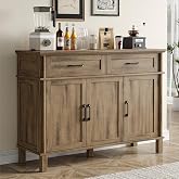 Lefurture 48 Inch Sideboard Buffet Cabinet with Storage, Washed Grey | Farmhouse Coffee Bar Cabinet with 2 Drawers, Adjustable Shelves, Wood Sideboard Credenza for Kitchen, Living Room, Entryway