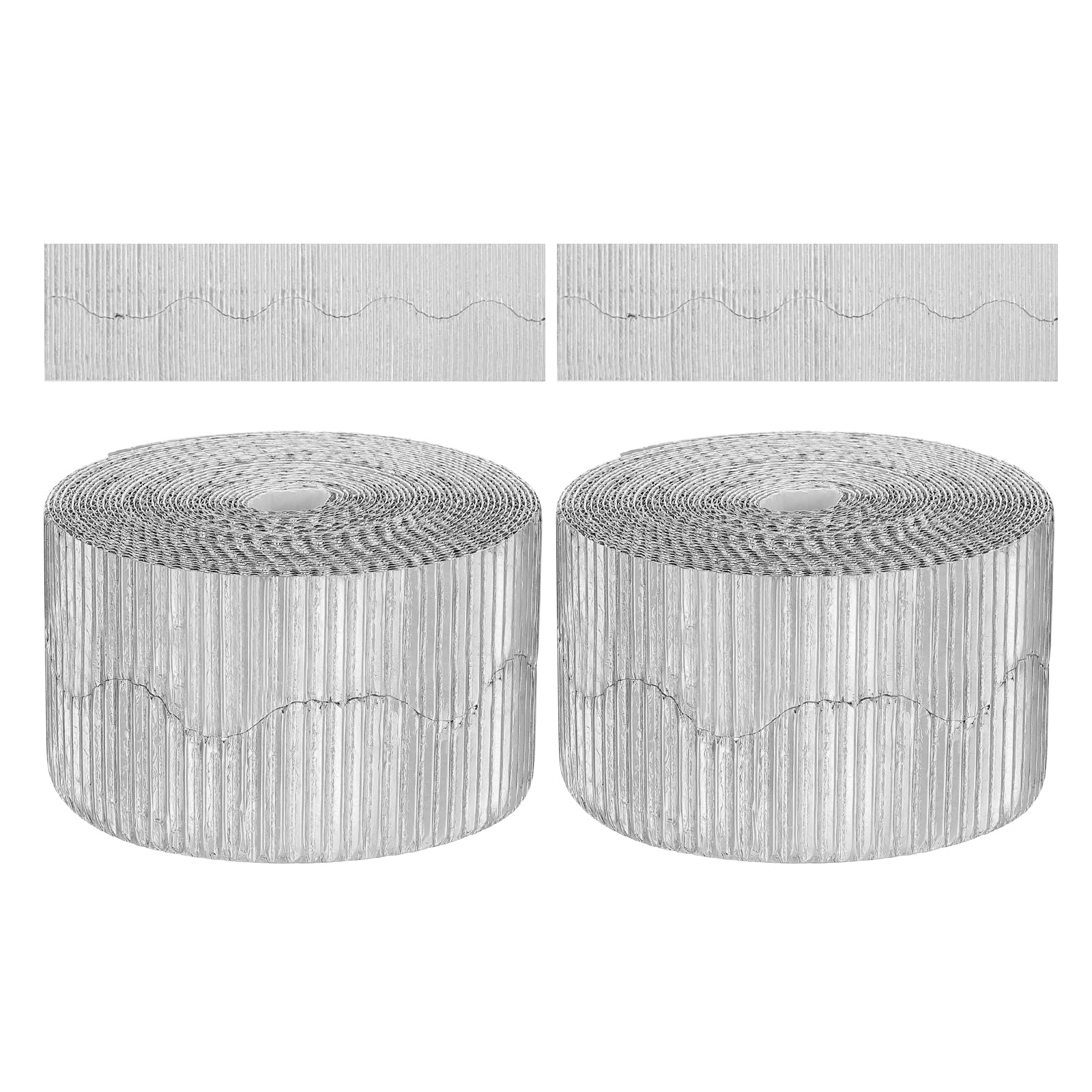 PATIKIL 3.9inch x 131.2ft Bulletin Board Border, Scalloped Trim Paper Corrugated Decorate Border for Locker Classroom Decor Black White Cork Poster Boards, Silver (1.3mm)