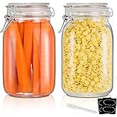 YEBODA 48oz Food Storage Canister Glass Jars with Clamp Airtight Lids and Silicone Gaskets for Multi-Purpose Kitchen Containers - Clear Square (2 Pack)