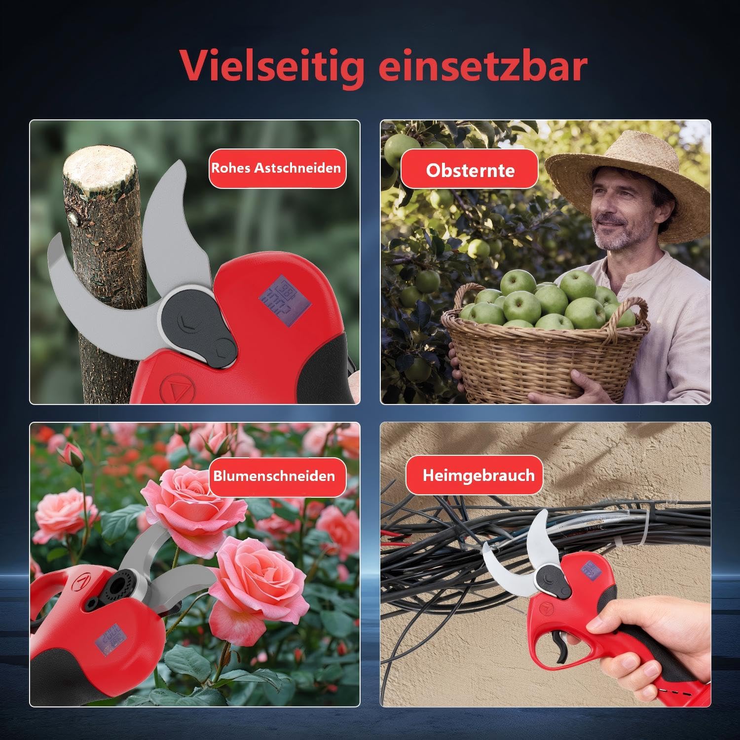 OUTIGO Elektrische Zuschneideschere, ausgestattet mit 2 Batterien 3000mAh, 40mm, mit Display, Bürstenloser Motor, geeignet für Gartenbau, Obstbäume, Weinberge 7