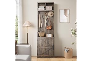 IDEALHOUSE 77" Space-Saving Hall Tree Coat Rack, Freestanding Entryway Organizer (Shoe Cabinet, 5 Hooks, 2 Cubbies) - Modern 