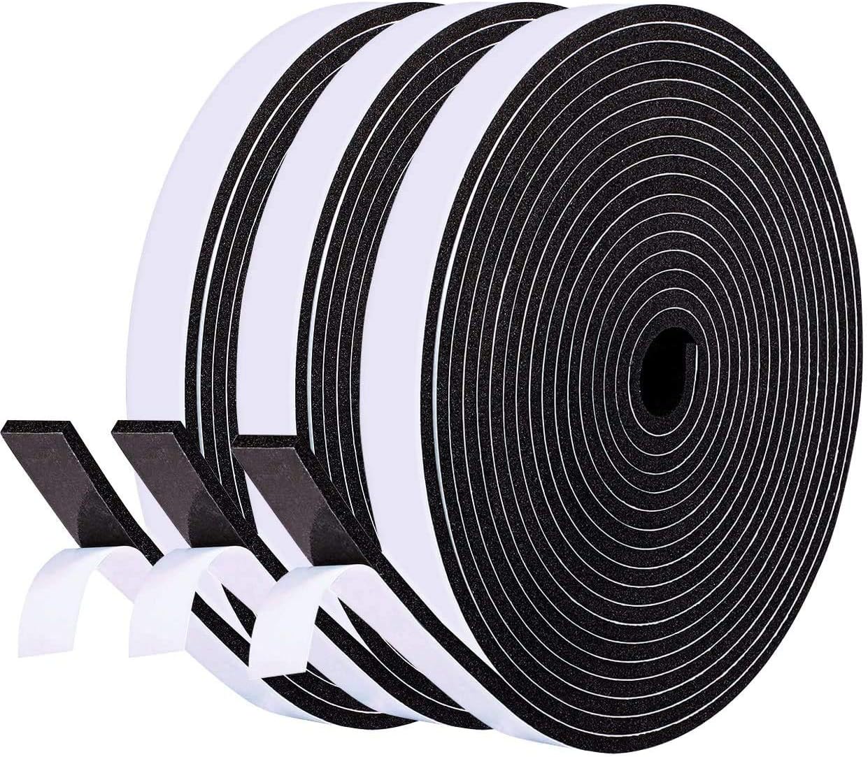 fowong Foam Strip, 3 Rolls 12 mm(W) x 3 mm(T) Total 15M Long, Door Sealing Strip, Self Adhesive Weather Strips