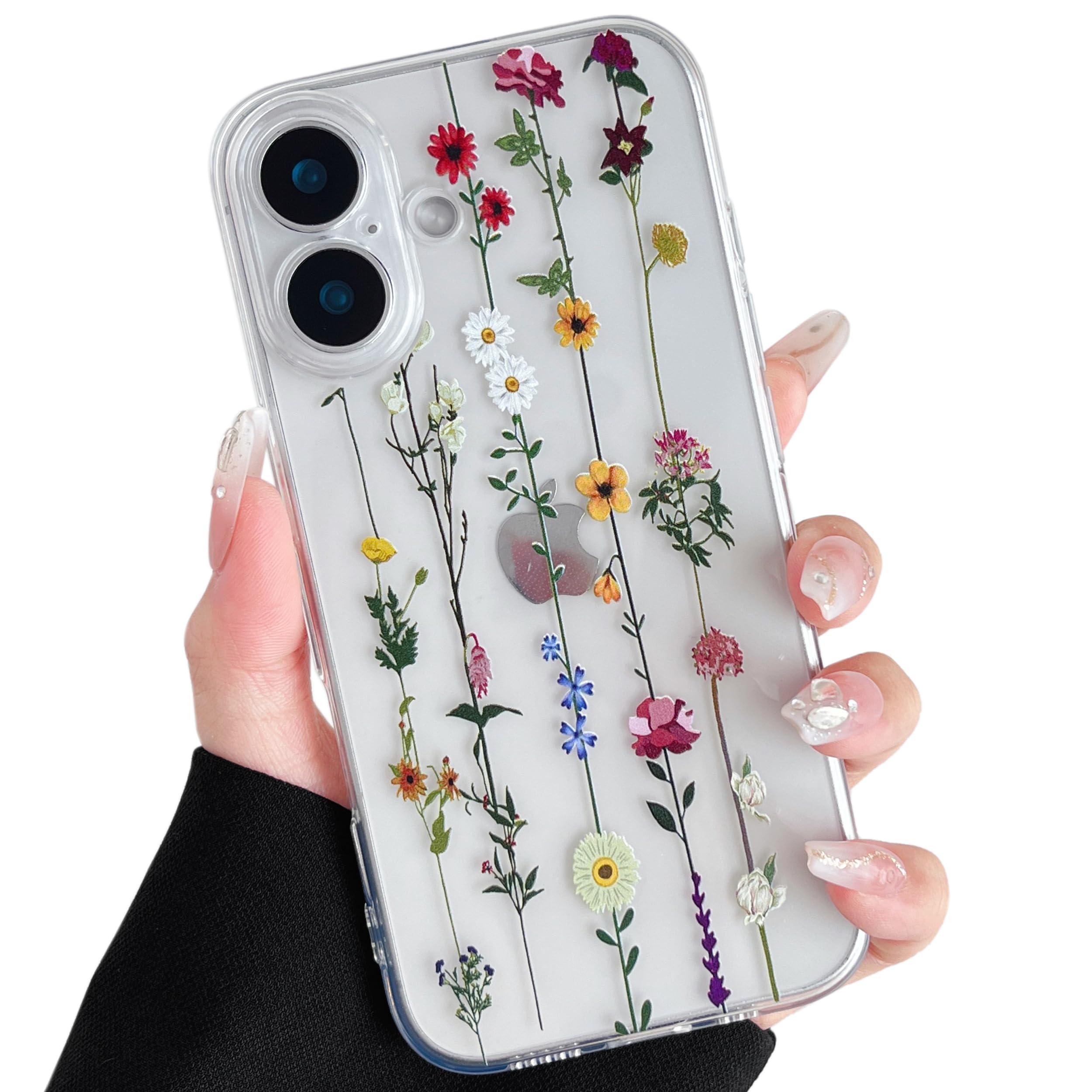 ZTOFERA Floral Case Compatible with iPhone 16 (6.1"), Ultra Slim Flexible Silicone Protective Phone Case with Cute Climbing Flowers Pattern Girls Women Soft Cover, Clear