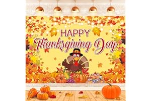 RUYI Happy Thanksgiving Backdrop 6x4FT Fall Pumpkin Maple Leaf Turkey Photography Background for Thanksgiving Day Friends Gathering Autumn Harvest Party Decorations Supplies (72x48 inch)