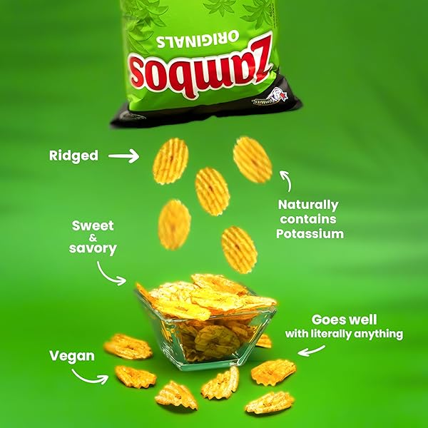 ZAMBOS ORIGINAL PREMIUM PLANTAIN CHIPS, 5.3 OZ – CRUNCHY, RIDGED SNACK, GLUTEN FREE, 1 BAG