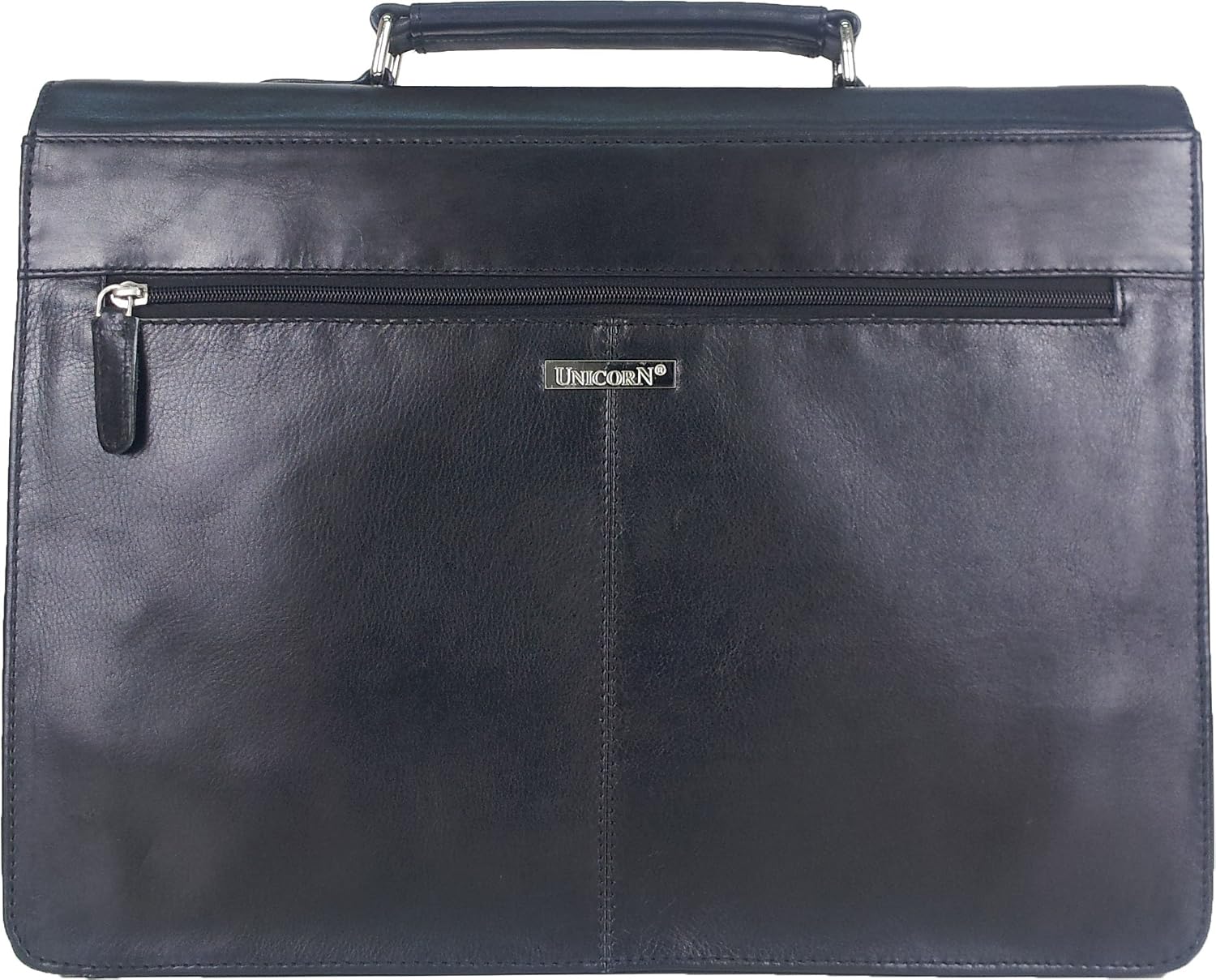 UNICORN Black Real Leather Bag Business Executive Briefcase Keylock Messenger #6N - Image 4