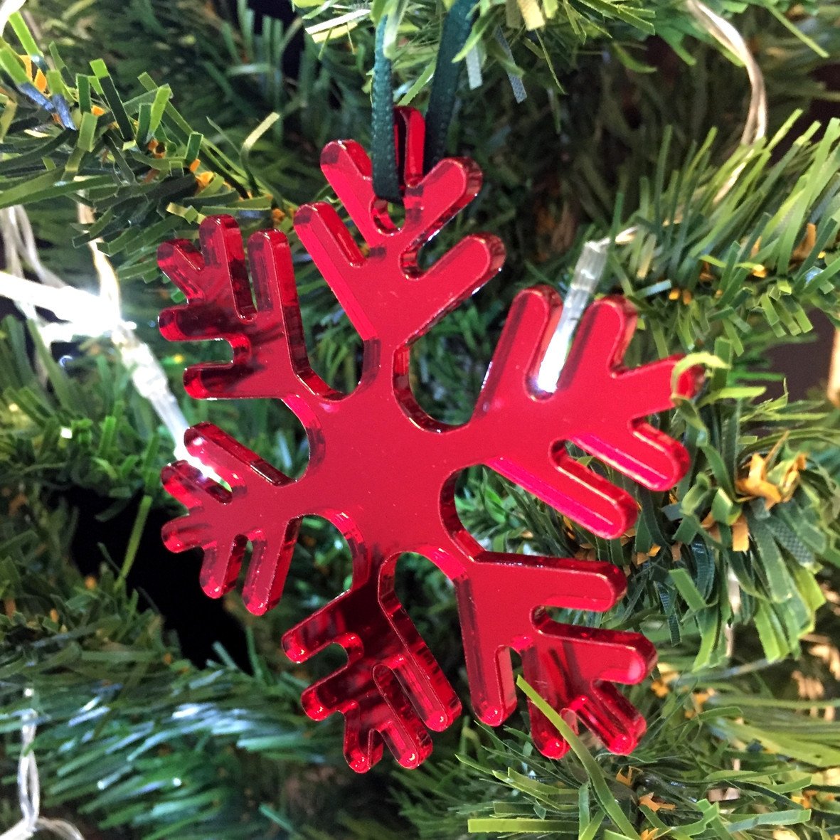 Super Cool Creations Snowflake Ice Mirrored Red Christmas Tree Decorations - Pack of 10