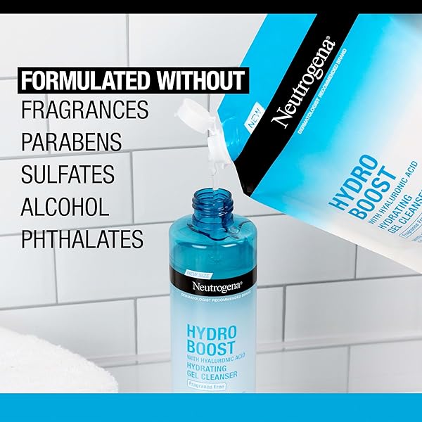 NEUTROGENA HYDRO BOOST FRAGRANCE FREE HYDRATING GEL FACIAL CLEANSER WITH HYALURONIC ACID, DAILY FOAMING FACE WASH & MAKEUP REMOVER, GENTLE FACE WASH, NON-COMEDOGENIC, REFILL POUCH, 16 FL. OZ
