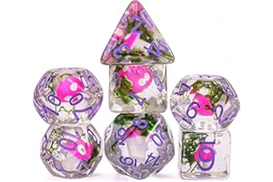 UDIXI 7PCS Polyhedral Dice DND, D&D Dice Set Filled with Mushroom and Seaweed for Role Playing Dice Games as DND RPG MTG Table Games (Seaweed)
