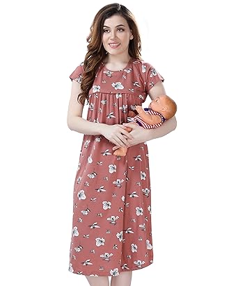 AV2 Women Floral Printed Maternity Feeding Nighty 3095