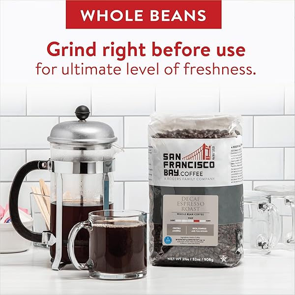 SAN FRANCISCO BAY COFFEE – DECAF MEDIUM-DARK ROAST WHOLE BEAN COFFEE – DECAF ESPRESSO ROAST (2 LB BAG) – SWISS WATER PROCESSED