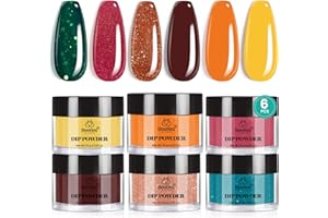 BEETLES GEL POLISH Beetles Dip Powder Set 6Pcs Fall Winter Colors Orange Burgundy Brown Green Yellow glitter Natural Nail Dip Powder Kit French Nail Art Starter Manicure Salon DIY at Home Gift for Women Molten Sunset
