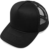 DALIX Plain Trucker Hat Mesh Cap in Black