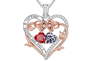 Iefil Mothers Day Gifts for Wife - Rose Heart Double Birthstone Necklace Gift for Wife Girlfriend Her Women, Birthstone Jewelry Gemstone Birthday Gifts for Mom Grandma Her Women