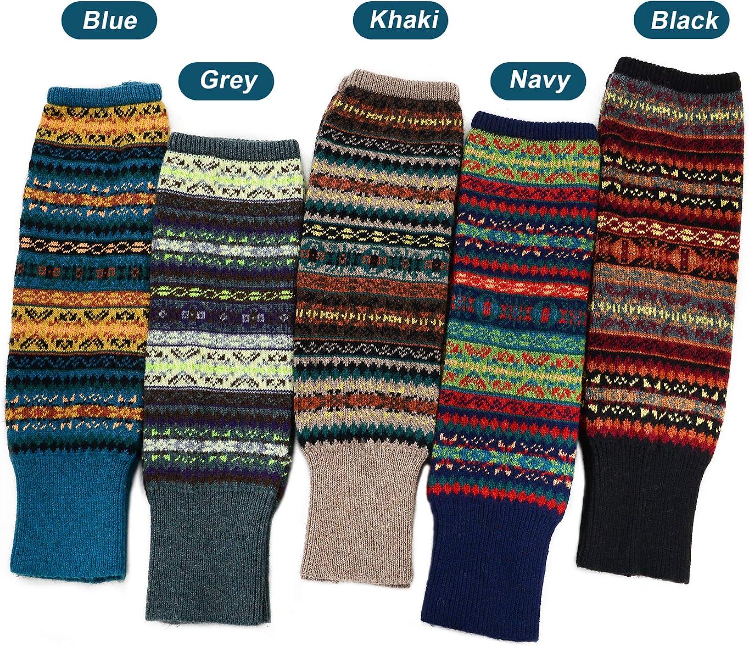 Zando Women Girls Bohemian Long Leg Warmer Winter Fashion Knitted Warm Boot Thigh High Socks A Black & Khaki & Navy One Size at  Women’s Clothing store