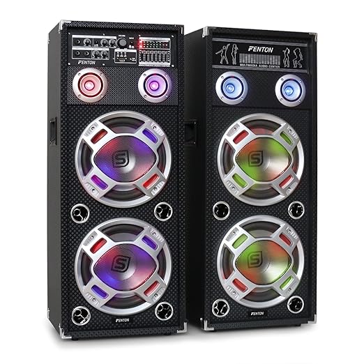 Skytec KA-210 lautstarkes Karaoke Lautsprecher Set Aktiv-Passiv-Boxen Paar (USB-SD-Slot, 3x MIC, AUX, LED-Effekt musikgesteue