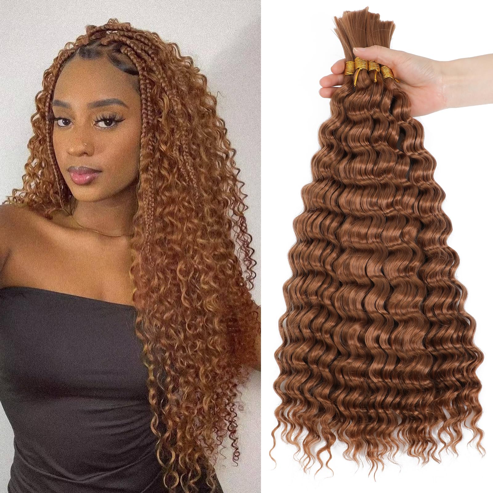 LPARMJIT Deep Wave Bulk hair for Braiding 18 inch 2 Bundles/Pack No Weft for Braiding Wavy Synthetic Braiding Hair Extensions for Boho Braids (30#, 18inch(3pack))