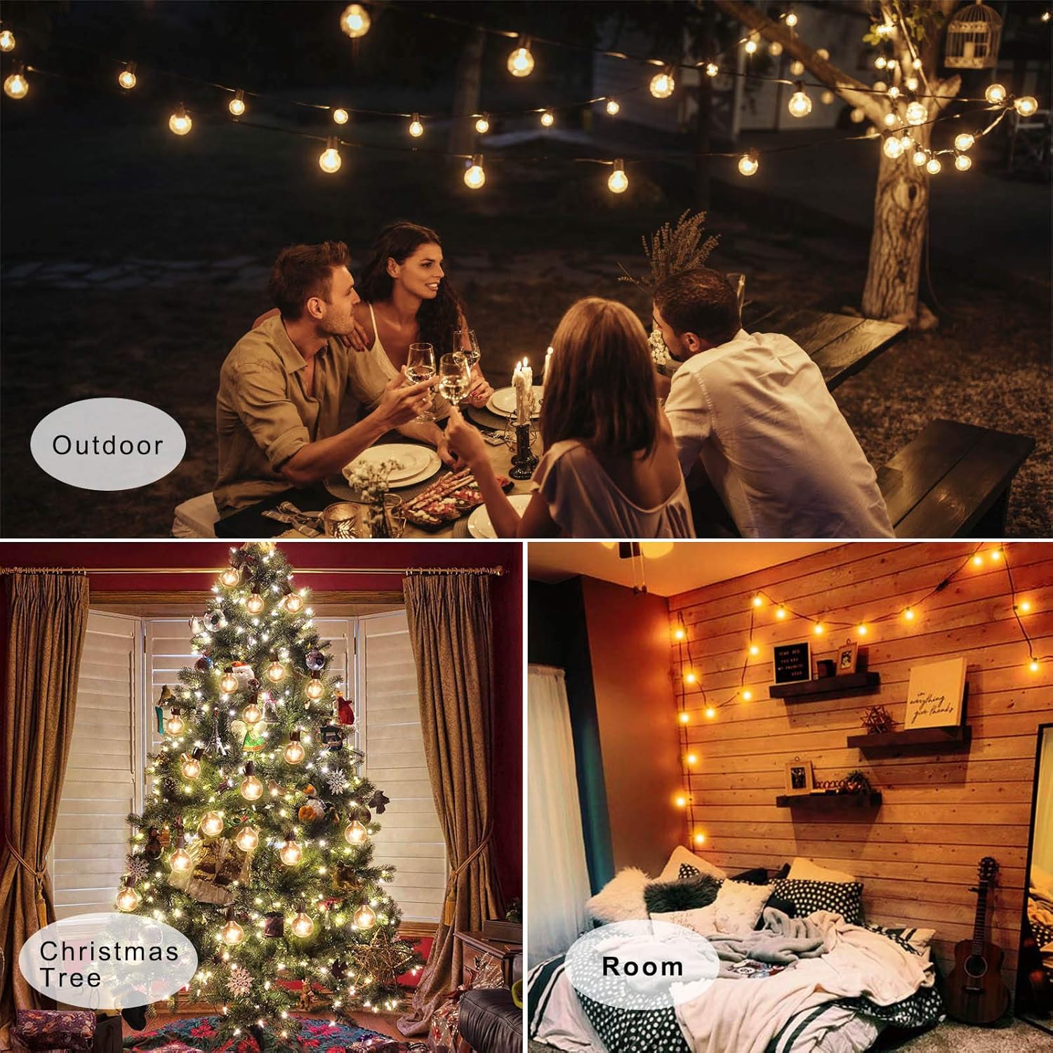 AVANLO 2 Pack 30Ft G40 Globe String Lights with 60 Clear Bulbs & 8 Spare Bulbs, Outdoor Patio, Backyard Hanging Lights or Indoor Room Decor Lights, Weatherproof IP44, 1.8M Extension Line, UL Listed : Garden & Outdoor