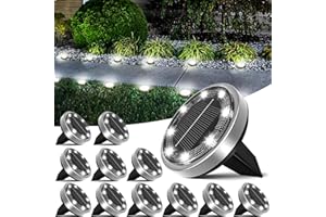 Peasur 12 Pack Solar Ground Lights Outdoor, 8 LED Flat Solar Lights Outdoor Pathway, Solar Disc Lights Waterproof for Yard Garden Walkway Landscape Lawn Driveway (Cool White)