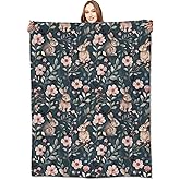 VODRM Cute Bunny Blanket Adorable Animal Rabbits and Floral Flower Throw Blankets,Birthday Gifts for Kids & Nature Lovers,Lightweight Soft Fleece for Sofa Couch Bed Room Travel Decor 50x60in