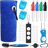 Sumind 22 Pcs Golf Accessories Kit Golf Essentials Club Cleaning Kit Include Cleaning Brush Towel Marking Pen Line Marker Tee Holder with Tee Repair Divot Tool for Men Women Ideal Gift(Blue)