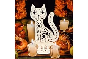 Weysat Altar De Muertos Vela Para Animalitos Mascotas Gato Perro Dia De Los Muertos Cat Ofrenda, Wooden Self Painting Color Sugar Skulls Cat Papel Picado, The Day of The Dead Supplies Decorations