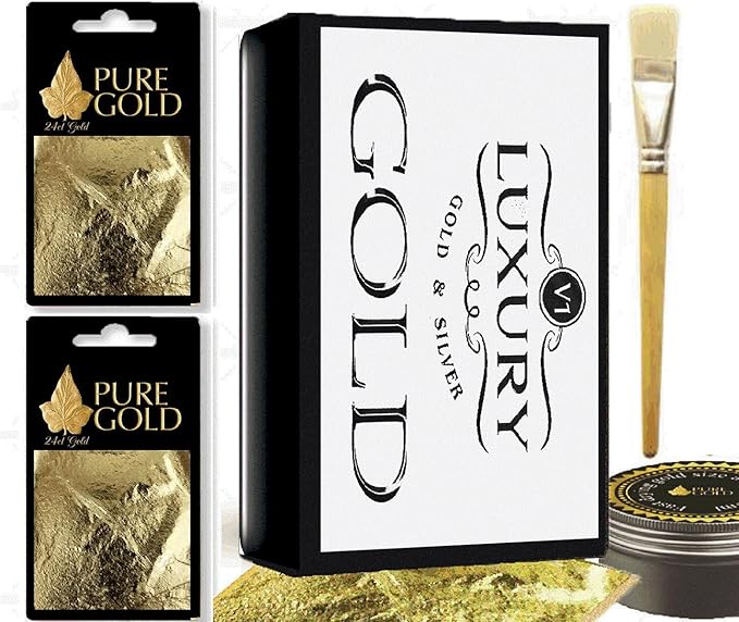 24ct Gold Leaf kit 20 sheets soft leaf brush and adhesive Amazon.co.uk