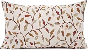YOUR SMILE Farmhouse Oblong Rectangle Floral Chenille Embroidery Decorative Throw Pillow Case Cushion Cover Lumbar Pillowcase for Sofa 12 x 20 Inch, Brown Leaves