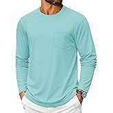 Cotrasen Men's Long Sleeve Shirts Cotton Crew Neck Pocket T Shirts Moisture Wicking Soft Comfort Casual Tee Shirts