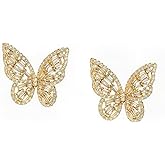 Cdrtnr Butterfly Stud Earrings – Hypoallergenic CZ Crystals Gold Bow Gift for Mom/Wife/Girlfriend