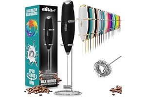 ElitaPro Powerful Milk Frother Wand - Handheld Coffee Frother - Mini Foam Maker With Stand - Whisk Drink Mixer & Foamer for Coffee, Latte, Cappuccino, Frappe, Matcha, Hot Chocolate (Black)
