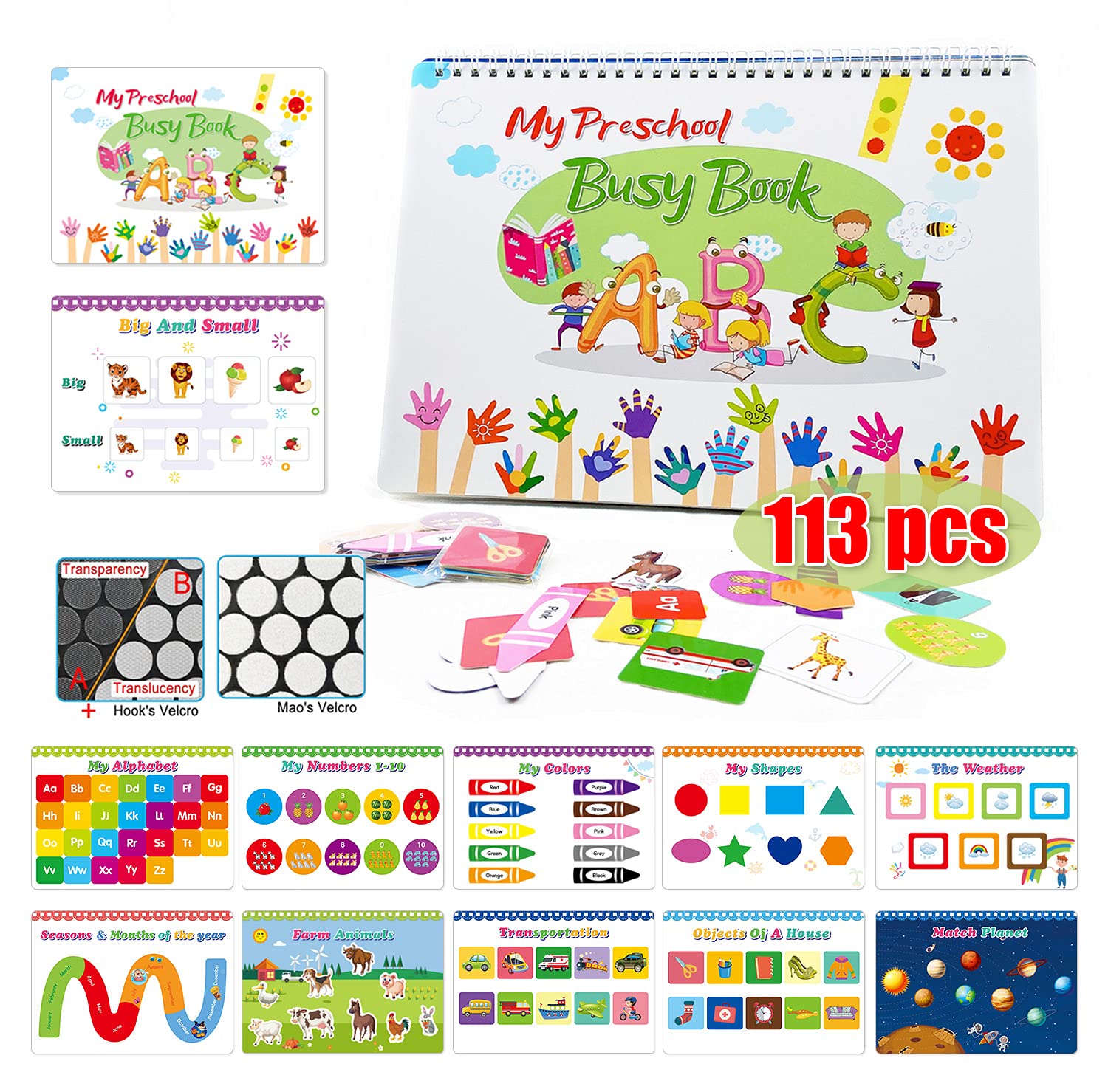 LZLPACKING My First Baby Busy Books for toddlers, Busy Board Toys Book Montessori Toddler Book Early Educational Learning Toy Pocket Chart Cards with Matching Game Puzzle