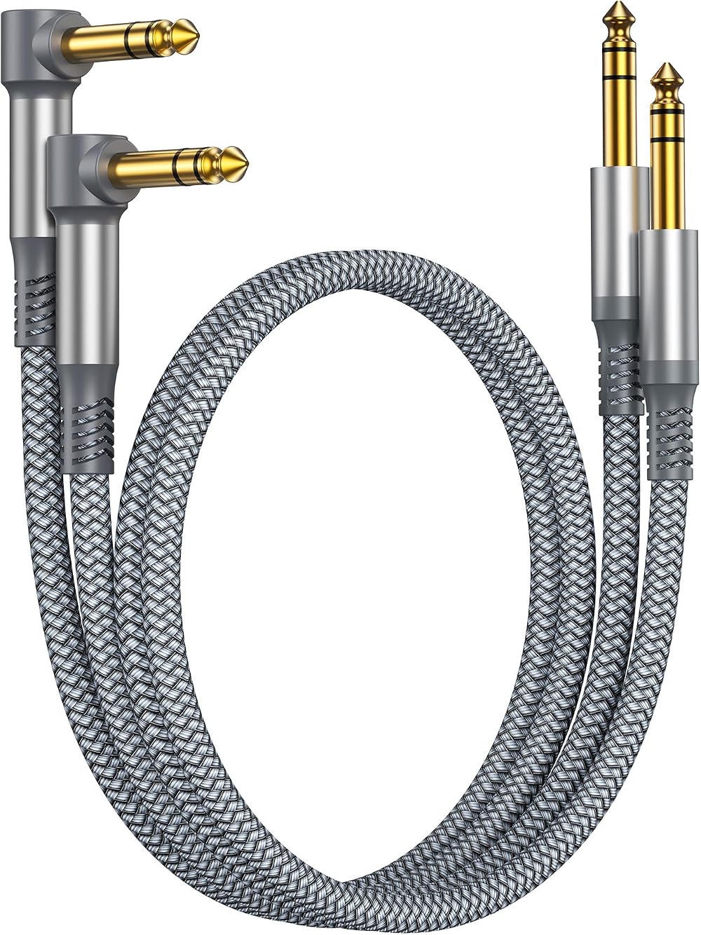 RUXELY 6.35mm TRS Instrument Cable 1M 2-Pack Right Angle 1/4 Inch Jack