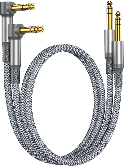 RUXELY 6.35mm TRS Instrument Cable 1M 2-Pack Right Angle 1/4 Inch Jack