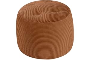 MeMoreCool Stuffed Round Pouf Ottoman Foot Rest, Floor Pouf Foot Stool with Soft Foam Chunk Filling, Round Small Ottoman Footstool Circle Footrest for Couch Living Room, Corduroy Coffee