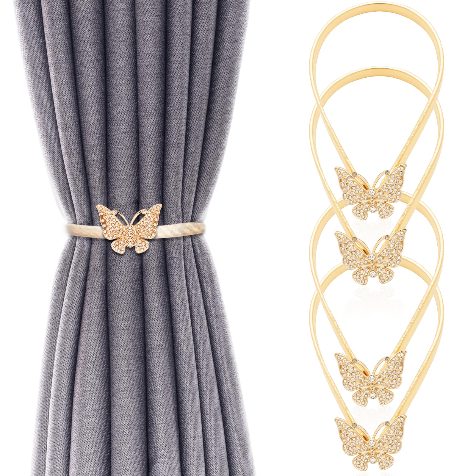 Photo 1 of 4Pack Aluminum Alloy Spring Design Curtain Tiebacks - Leaf Carving Design Curtain Ties for Drapes - Modern Style Gold Butterfly Holdbacks